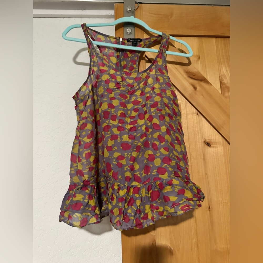Forever 21 Vibrant Pink and Yellow Ruffled Tank